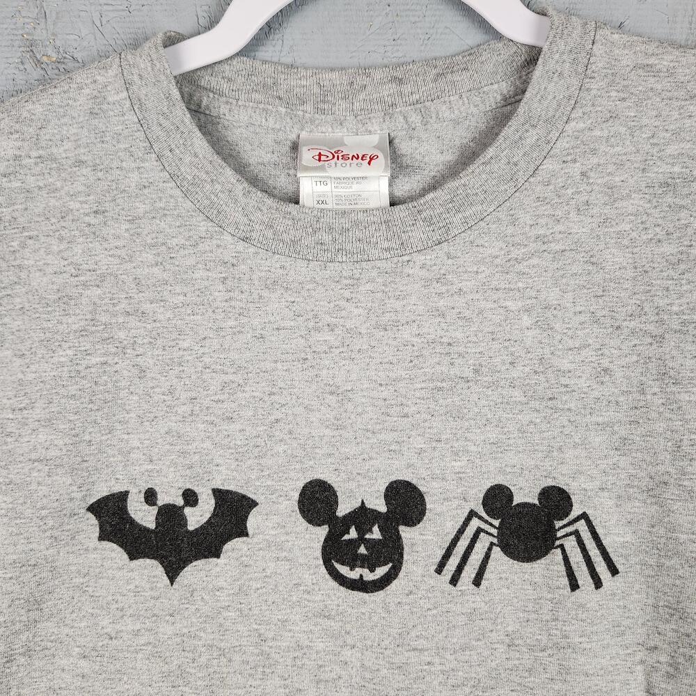 Vintage Disney Store Halloween Shirt Mens 2XL Gray Mickey Bat Pumpkin Spider Y2k